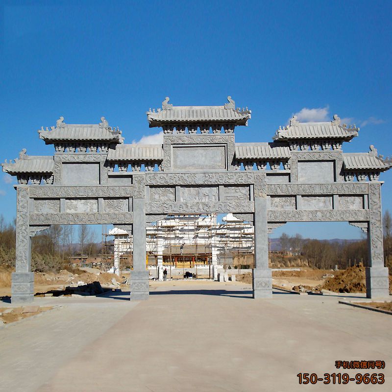 公園景區(qū)門(mén)口牌樓_青石花崗巖雕刻牌樓