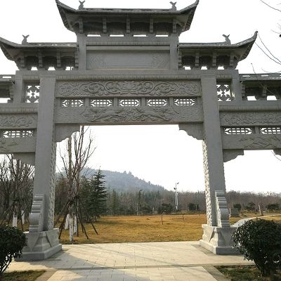 景區(qū)公園廣場(chǎng)青石仿古三門(mén)石雕牌坊