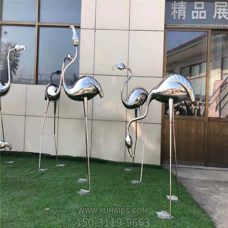 不銹鋼鏡面抽象景觀動物火烈鳥雕塑