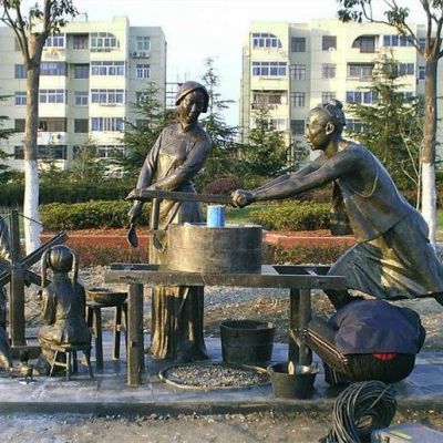 公園擺放純銅鑄造古代人推磨豆民俗人物雕塑小品