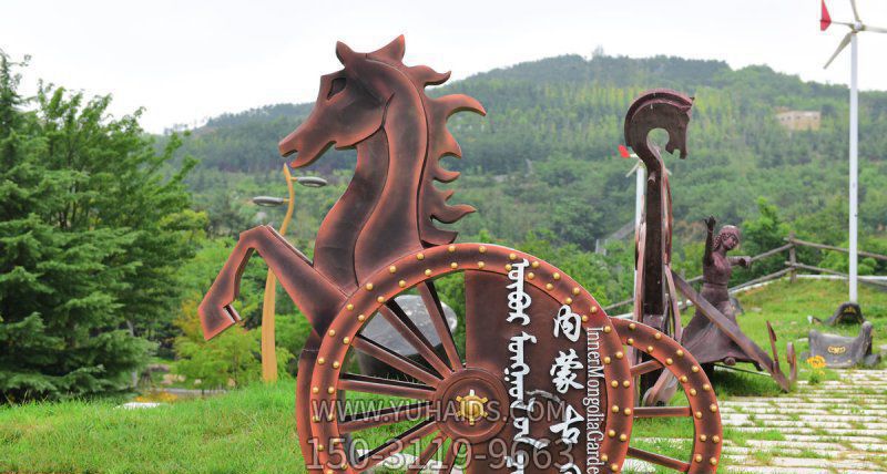 景區(qū)廣場公園抽象簡約紫銅馬車雕塑