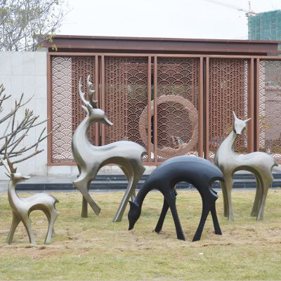 公園不銹鋼仿銅四只鹿雕塑