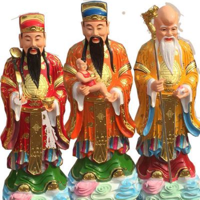 寺院供奉福星祿星壽星財(cái)神爺樹(shù)脂雕刻彩繪工藝神像塑像擺件