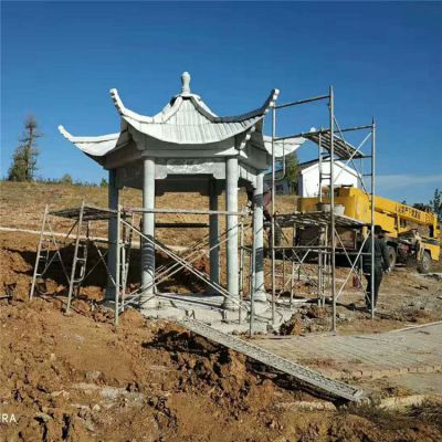 公園戶外草坪擺放漢白玉仿古建筑涼亭