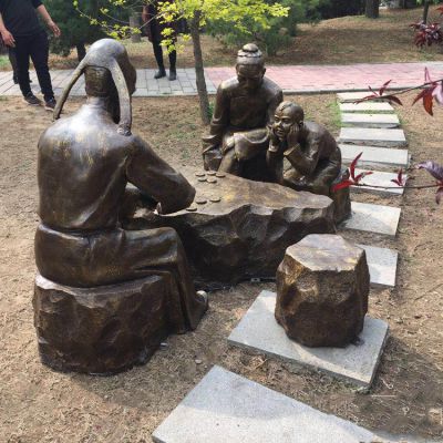 下棋，公園情景銅雕