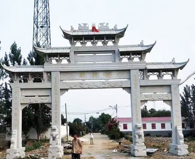 美麗城市建設(shè)孝善漢白玉三門(mén)樓浮雕牌坊