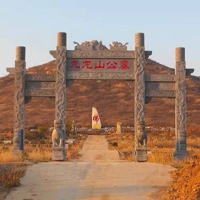 寺廟門(mén)口大型大理石石雕仿古古建筑牌坊雕塑