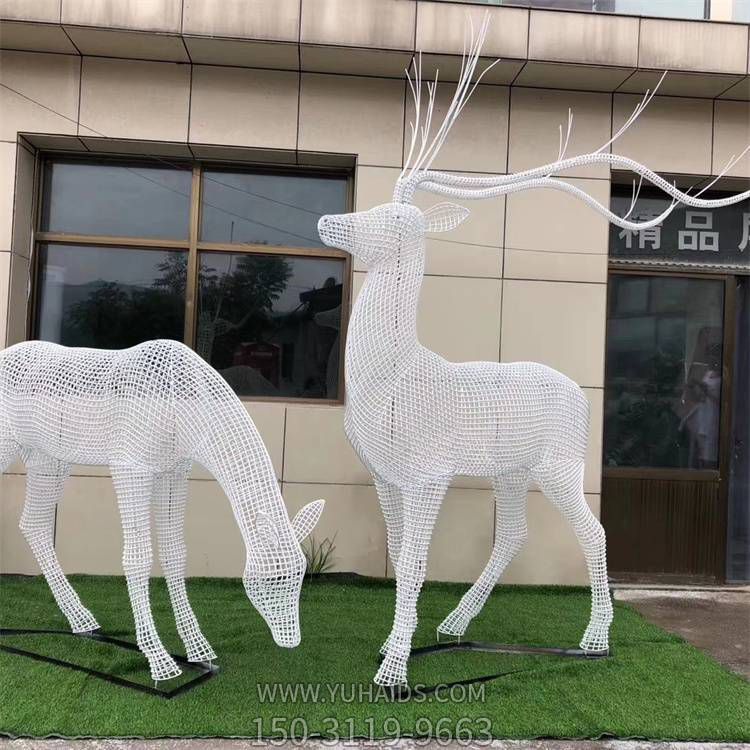 鐵藝不銹鋼鏤空動(dòng)物發(fā)光母子鹿景觀公園草坪擺件雕塑