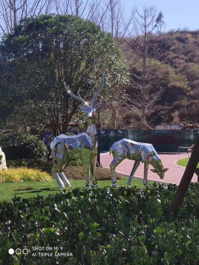 幾何不銹鋼戶外公園抽象梅花鹿雕塑