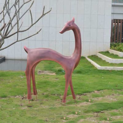 公園草坪不銹鋼仿銅抽象鹿雕塑