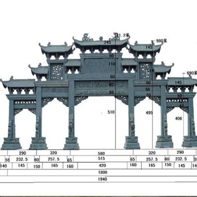 青石浮雕鏤空仿古建筑大型五門牌坊寺院園林石雕