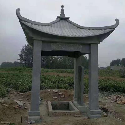 村莊簡易青石仿古建筑涼亭雕塑