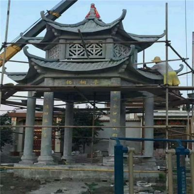 古建筑六角雙層石亭子 廣場(chǎng)青石石雕涼亭雕塑