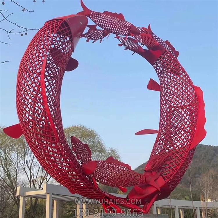 景區(qū)公園不銹鋼鏤空創(chuàng)意圓形鯉魚雕塑