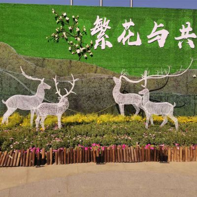 動(dòng)物園不銹鋼鐵藝鏤空戶外景觀裝飾品擺件梅花鹿雕塑