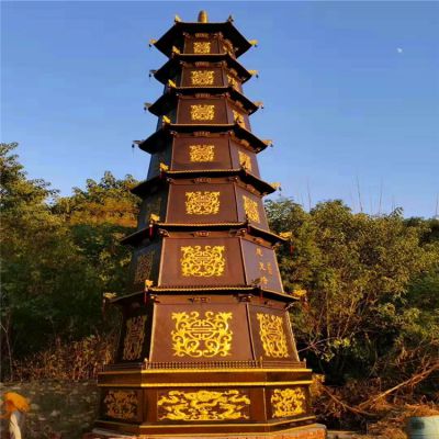 寺廟景觀(guān)多層浮雕漆金佛塔雕塑