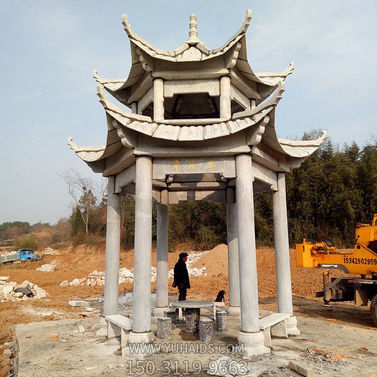 公園戶(hù)外大理石石雕園林景觀雙層六角涼亭雕塑