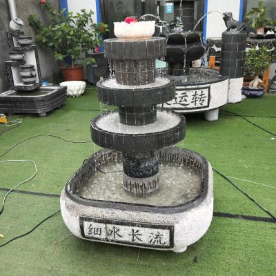 仿古青石細水長流室內(nèi)石槽庭院水景