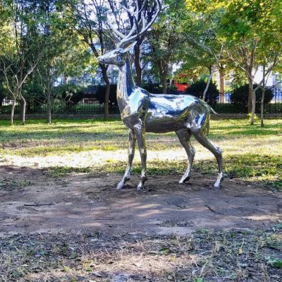 不銹鋼鏡面鹿，園林梅花鹿動物擺件