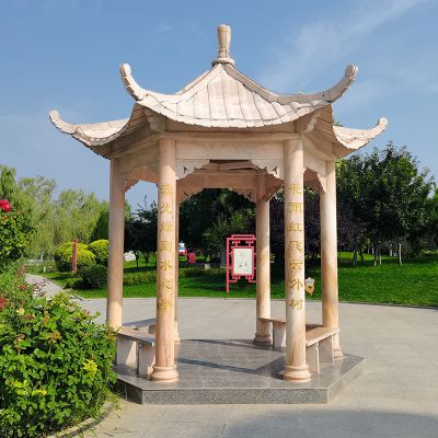 公園廣場(chǎng)草坪休閑區(qū)六角晚霞紅涼庭雕塑