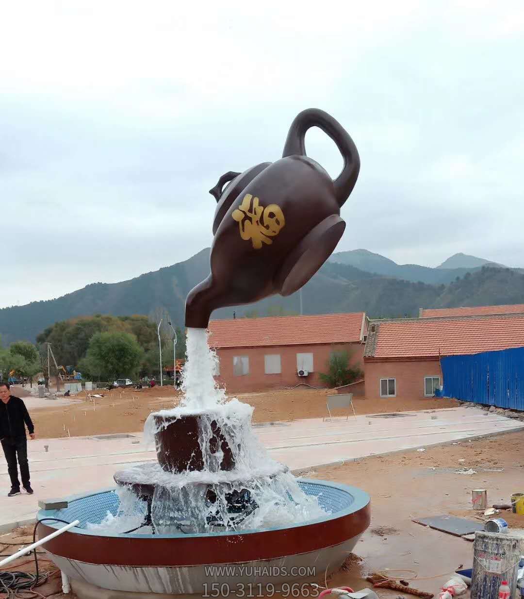 公園大型玻璃鋼懸浮流水噴泉天壺雕塑